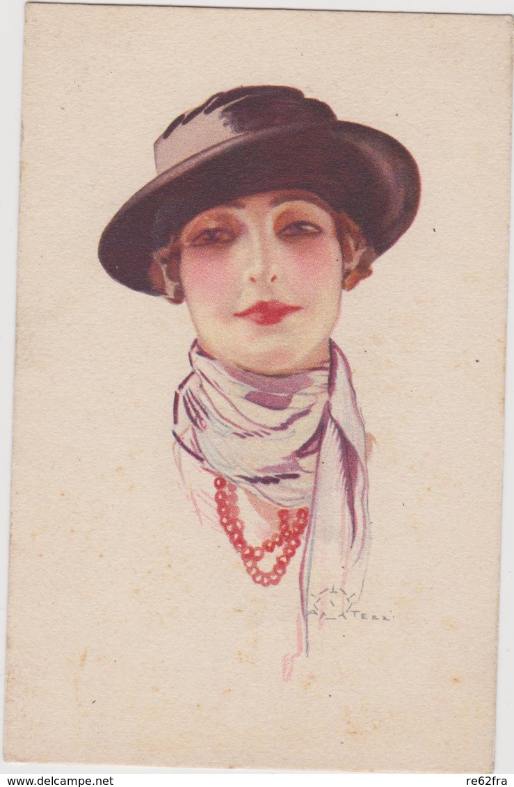 Donna Con Cappello E Foulard, Illustratore ALEARDO TERZI - F.p. -  Anni '1920 - Altri & Non Classificati