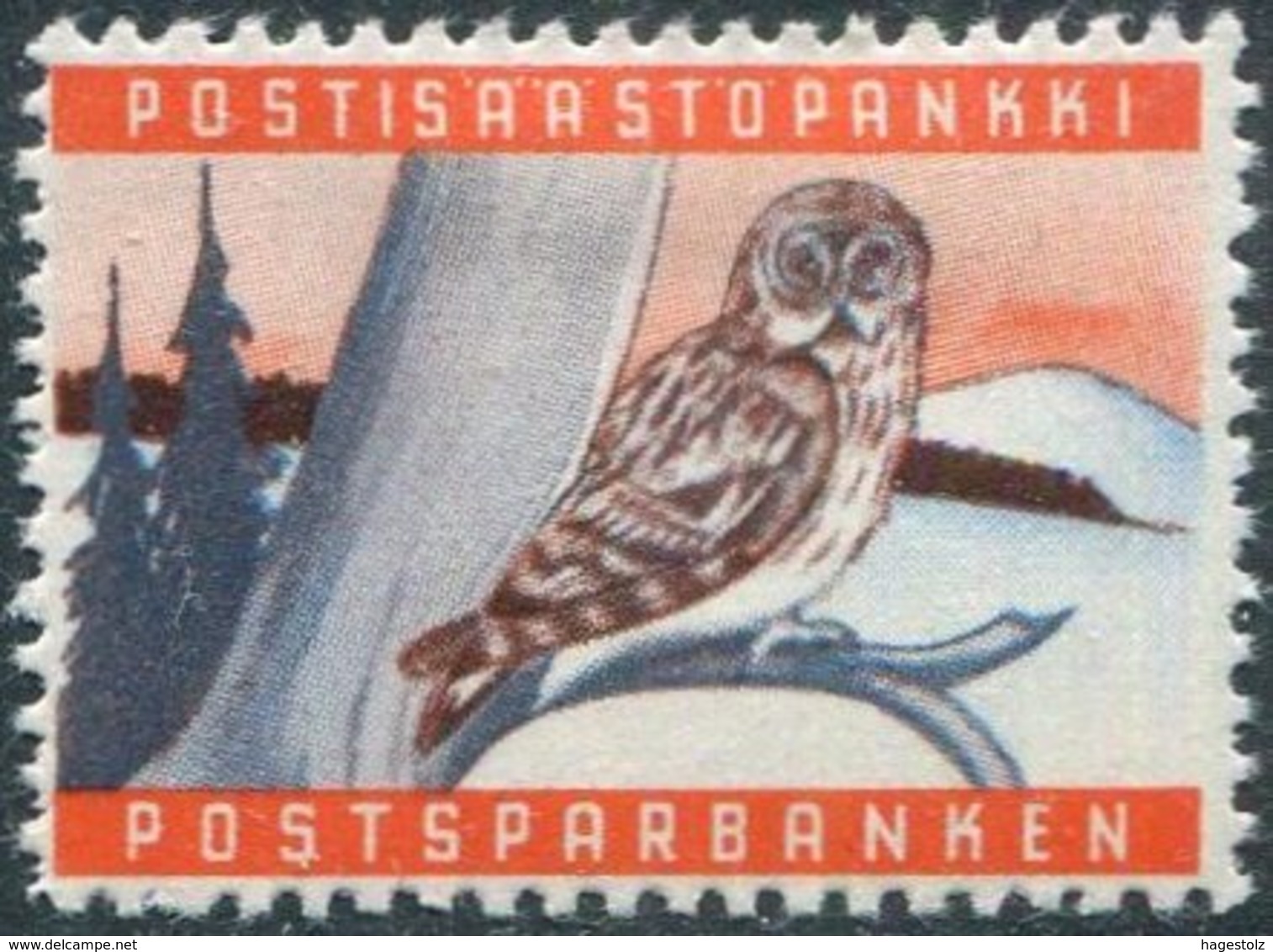 OWL Finland 1950's Post Bank Savings Stamp Bird Eule Hibou Revenue Vignette Finnland Sparmarke Finlande Timbre D'épargne - Owls