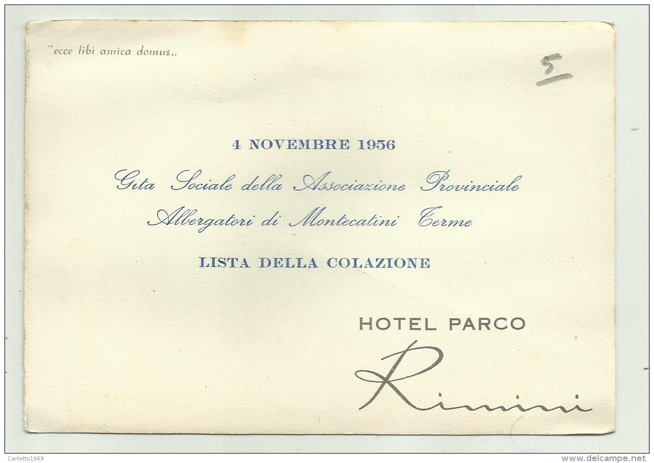 RIMINI HOTEL PARCO - 1956 LISTA COLAZIONE - FG - Rimini