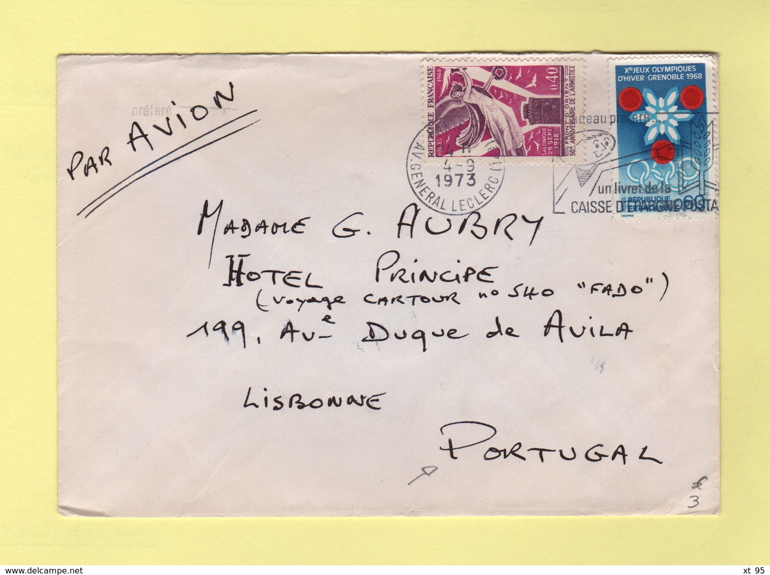 Par Avion Destination Portugal - 4-9-1973 - 1960-.... Cartas & Documentos