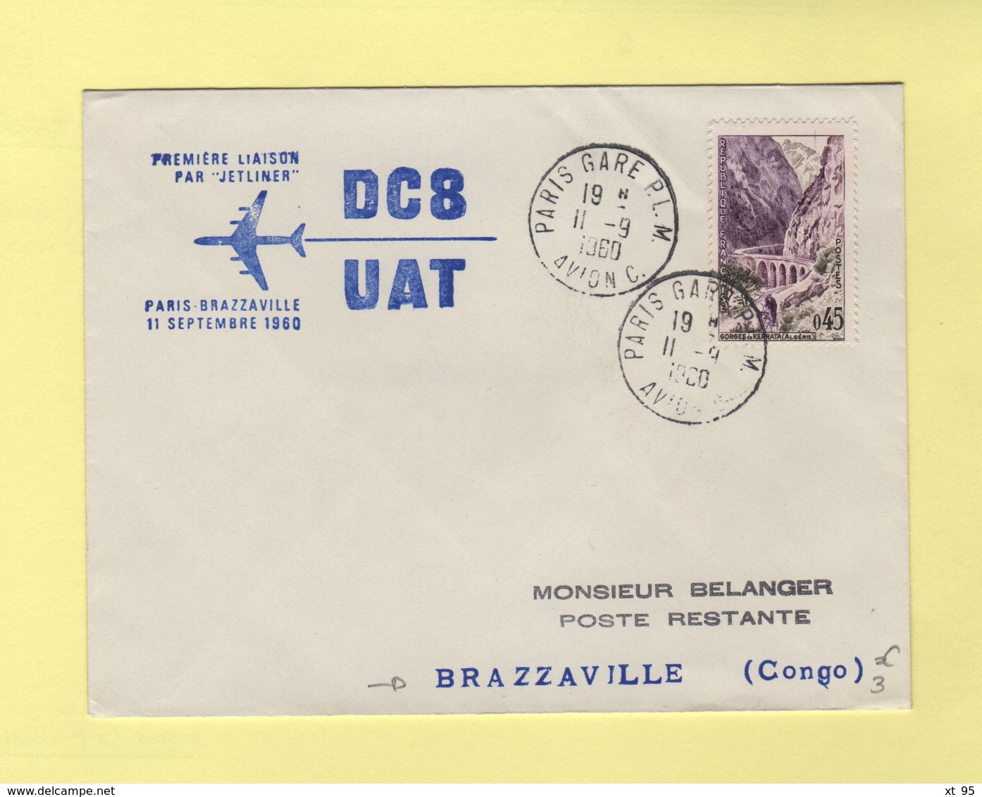 Premiere Liaison Par Jetliner - Paris Brazzaville - 11 Sep 1960 - 1960-.... Cartas & Documentos