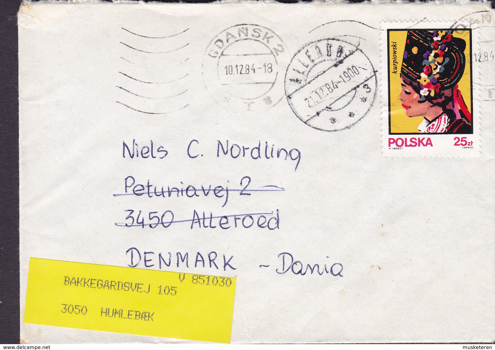 Poland GDANSK 1984 Cover Brief ALLERØD (Arr. Cds.) REadressed HUMLEBÆK Denmark - Briefe U. Dokumente