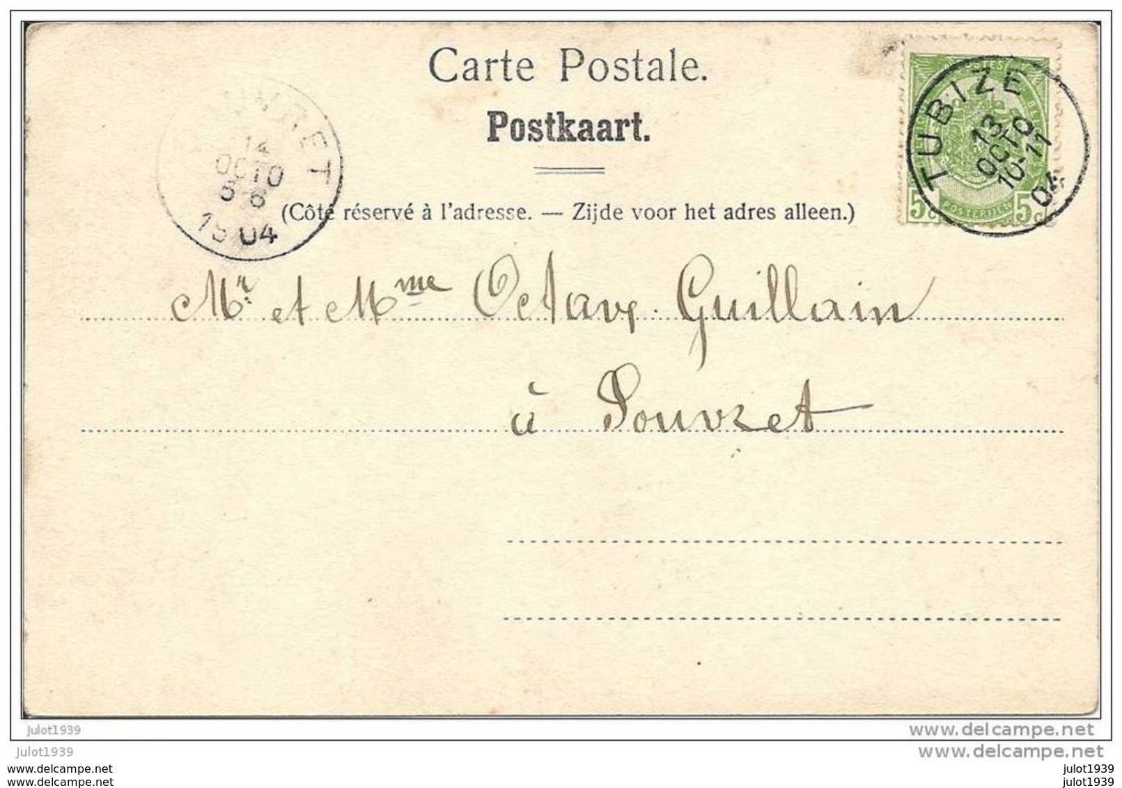 TUBIZE ..-- Brt Wall . Nels 110 , N° 7 . Hôtel De Ville . 1904 Vers SOUVRET ( Mr Mme Octave GUILLAIN ) . Voir Verso . - Tubize