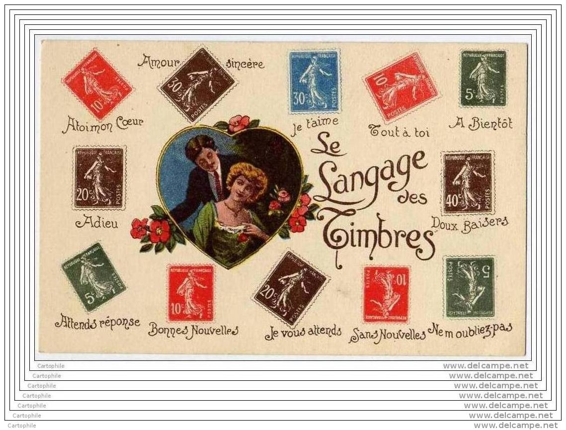 Carte Postale Avec Timbres Representes - Le Langage Des Timbres (semeuse) - Stamps (pictures)