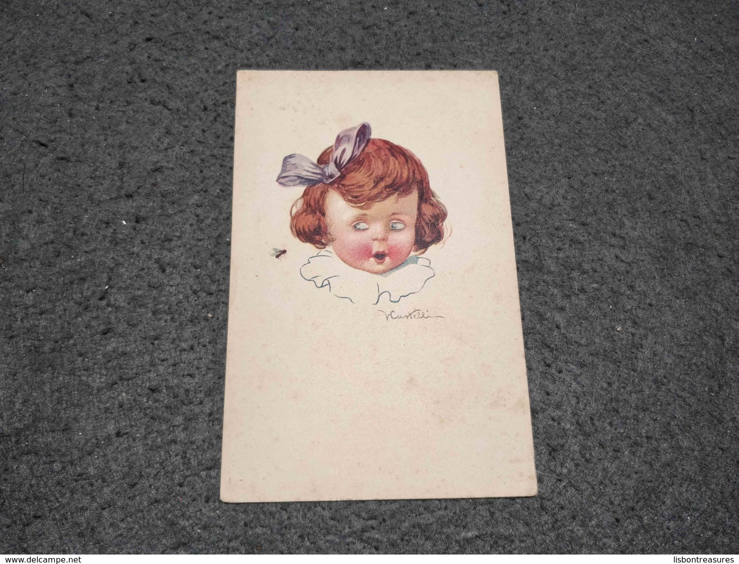 ANTIQUE POSTCARD GIRL WITH FLY SIGNED CASTELLI ITALY UNUSED - Castelli