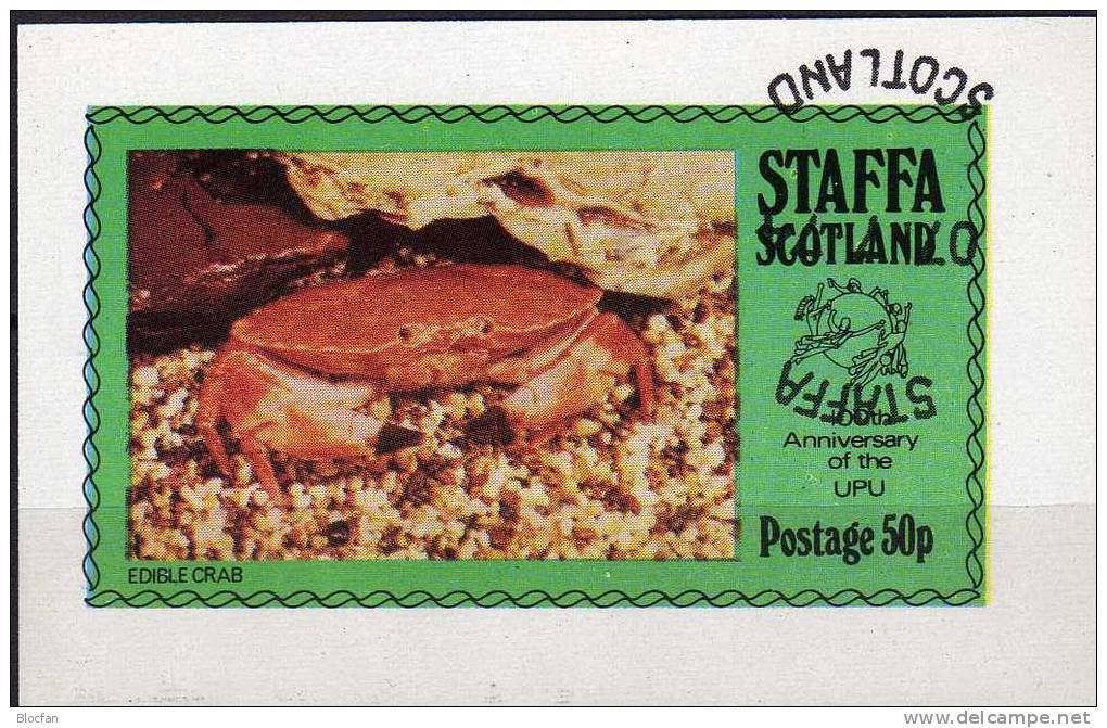 100 Year UPU 1974 UK Scotland Staffa Block 1/74 O 3€ Krabbenature Fauna Edible Crab Souvenir Sheet Bf Great Britain - Cinderellas