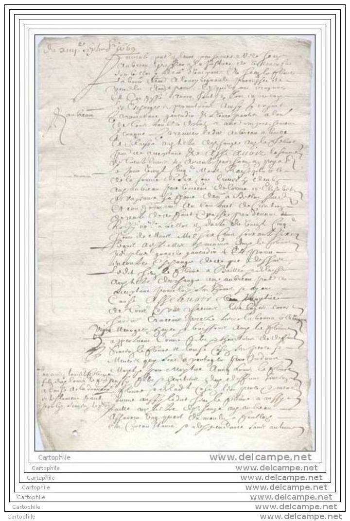 Acte De 1669 - Echange Entre Greffier De Villeneuve Sur Bellot Et Jean Lefebvre Laboureur A Verdelot - Manuscrits
