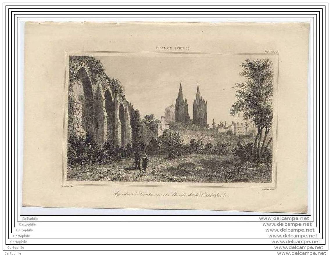 Gravure Du 19e Siecle - Aqueducs A Coutances Et Abside De La Cathedrale - Estampes & Gravures