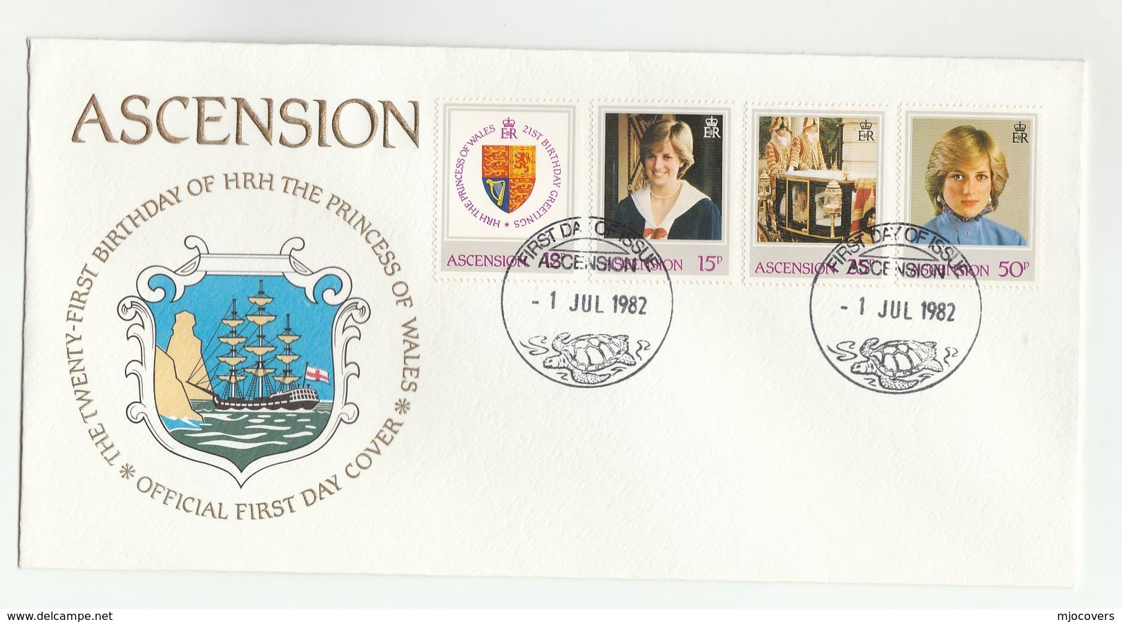 1982 ASCENSION  FDC Stamps PRINCESS DIANA BIRTHDAY HERALDIC LION  Cover Royalty Sailing Ship - Ascension (Ile De L')