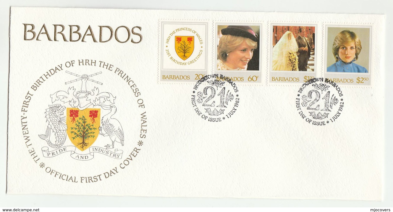 1982 BARBADOS FDC Stamps PRINCESS DIANA BIRTHDAY Heraldic Tree Fish Bird  Cover Royalty - Barbados (1966-...)