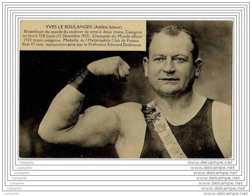 Yves Le Boulanger Athlete Lutteur - Champion Du Monde 1920 - Medaille De L Halterophilie Club De France - Haltérophilie