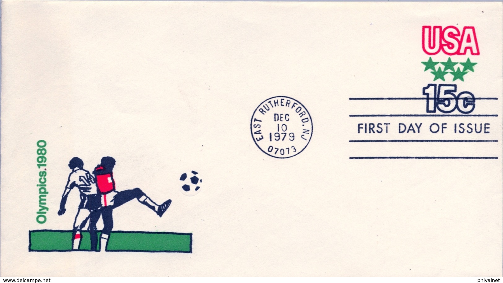 1979 , ESTADOS UNIDOS , SOBRE ENTERO POSTAL , MAT. PRIMER DIA , JUEGOS OLÍMPICOS DE 1980 , FÚTBOL - Verano 1980: Moscu