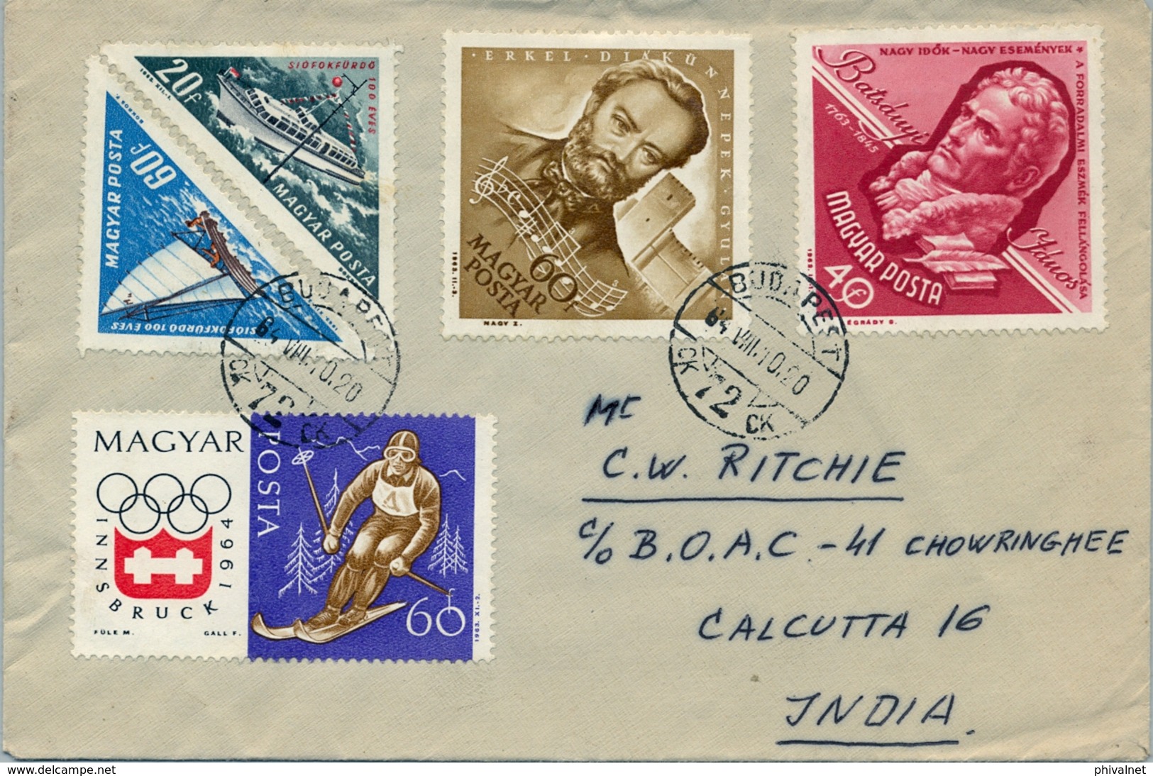 1964 , HUNGRIA , SOBRE CIRCULADO ENTRE BUDAPEST Y CALCUTA , LLEGADA - Storia Postale