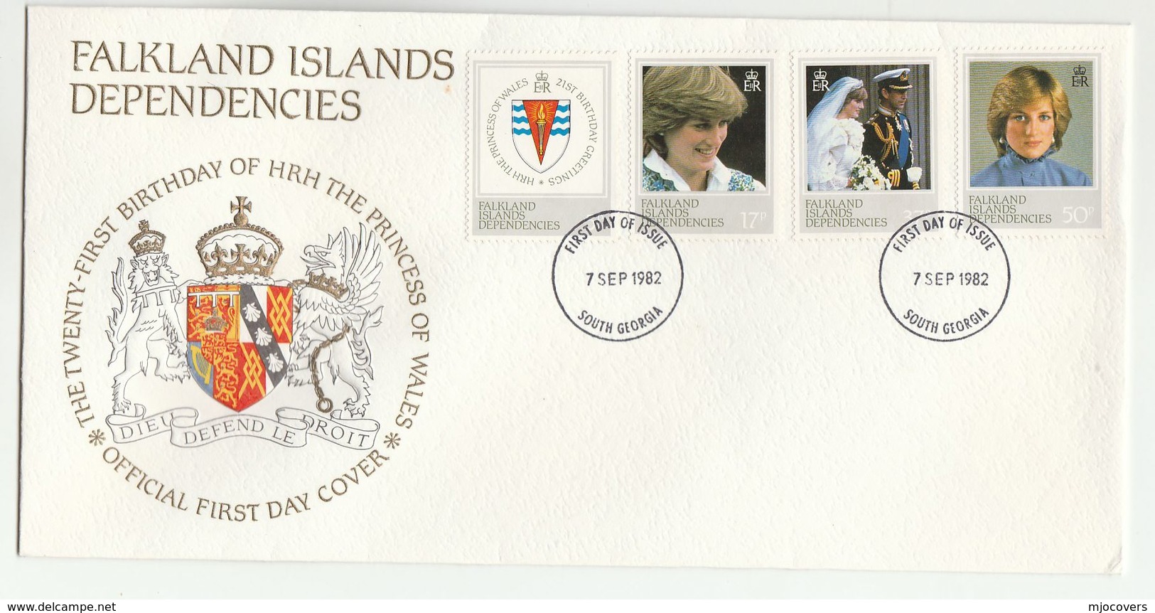 1982 FALKLAND ISLANDS DEPENDENCIES FDC Stamps PRINCESS DIANA BIRTHDAY  Cover Royalty Heraldic Lion Falklands - Falkland Islands