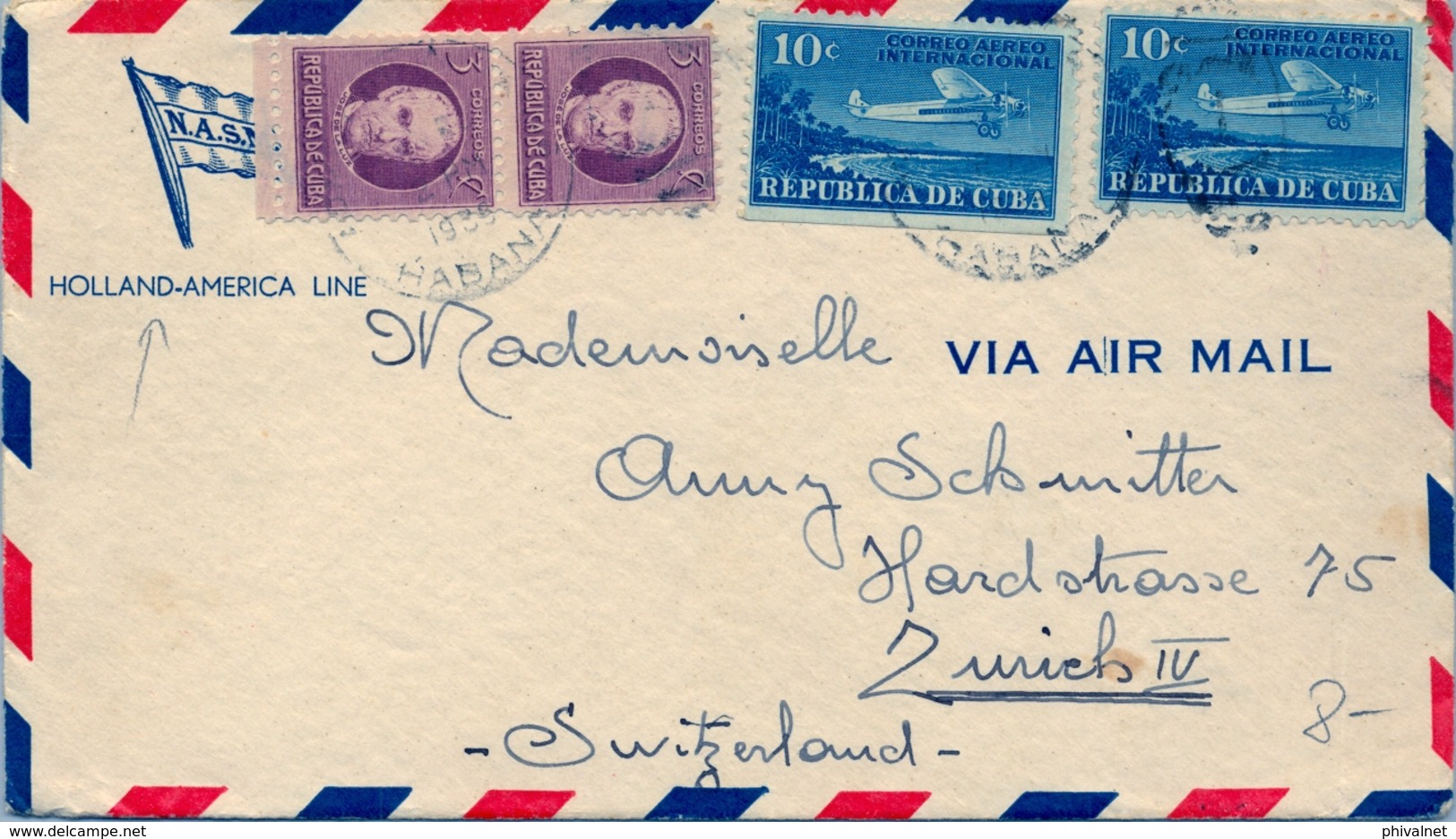 1935 , CUBA , SOBRE DE LA HOLLAND - AMERICA LINE CIRCULADO , LA HABANA - ZÜRICH , - Storia Postale