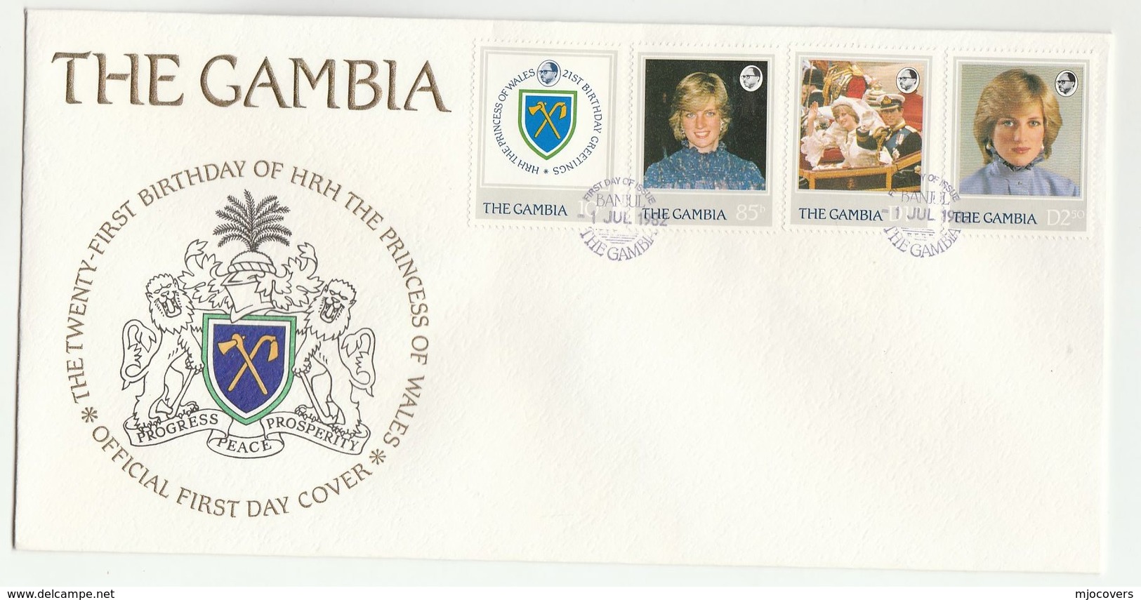 1982 GAMBIA FDC Stamps PRINCESS DIANA BIRTHDAY Cover  Heraldic Lion - Royalties, Royals