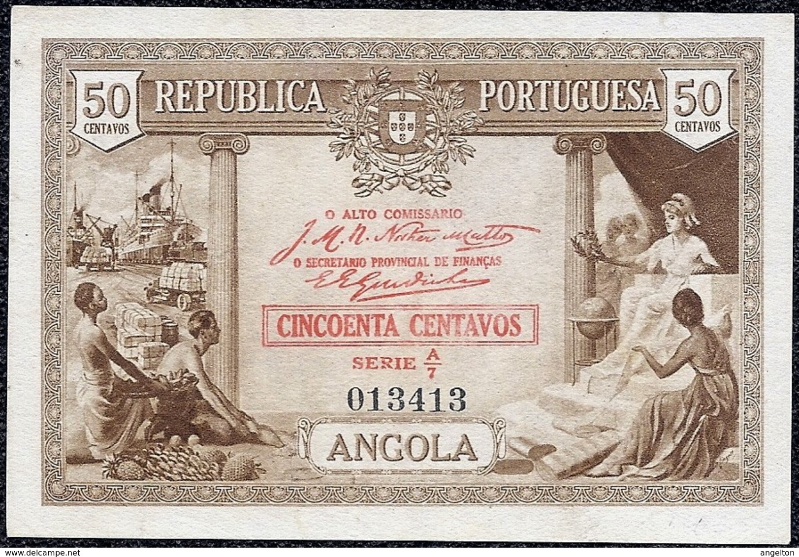 Angola 50 Centavos 1923 'AU' Banknote - Angola