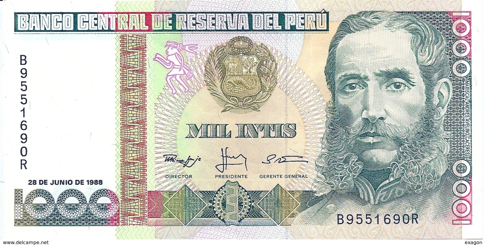 N 1 BANCONOTA  Da  1000 Intis   -  PERU'  -  Anno1988. - Perù