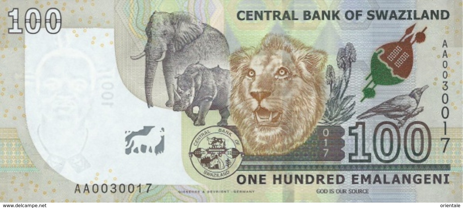 SWAZILAND P. 42 100 E 2017 UNC - Swaziland