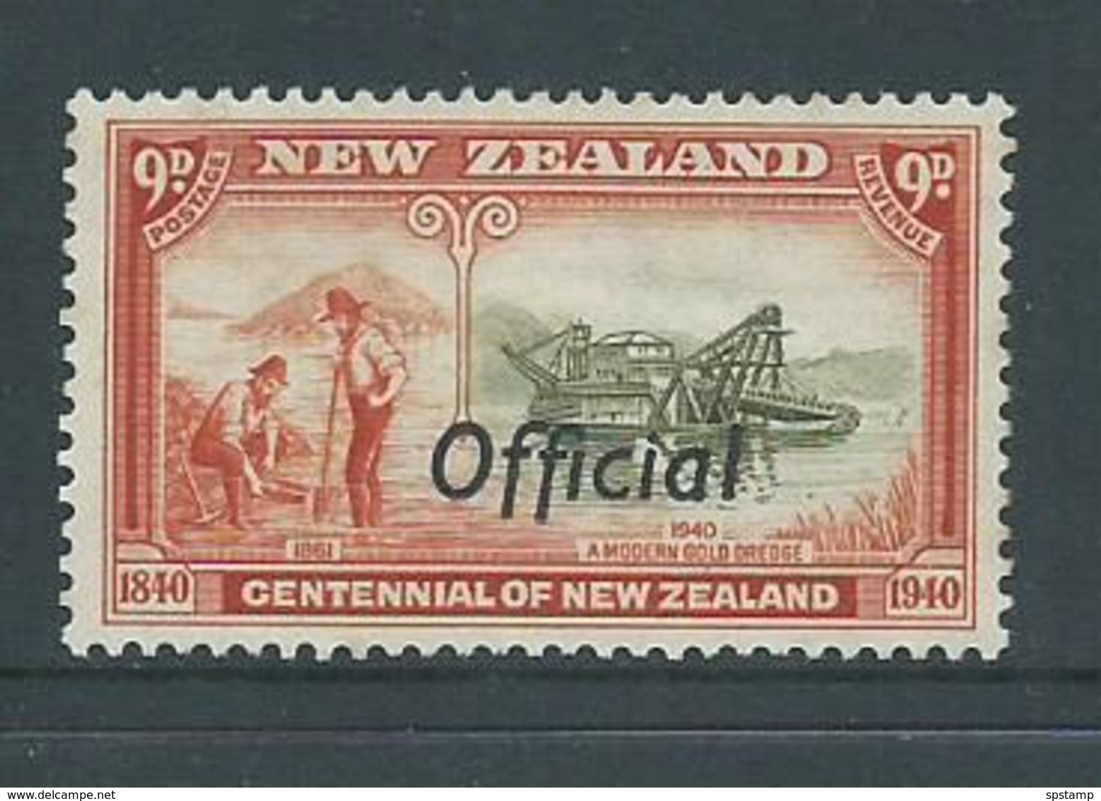 New Zealand 1940 9d Gold Dredging Official Overprint MLH - Dienstmarken