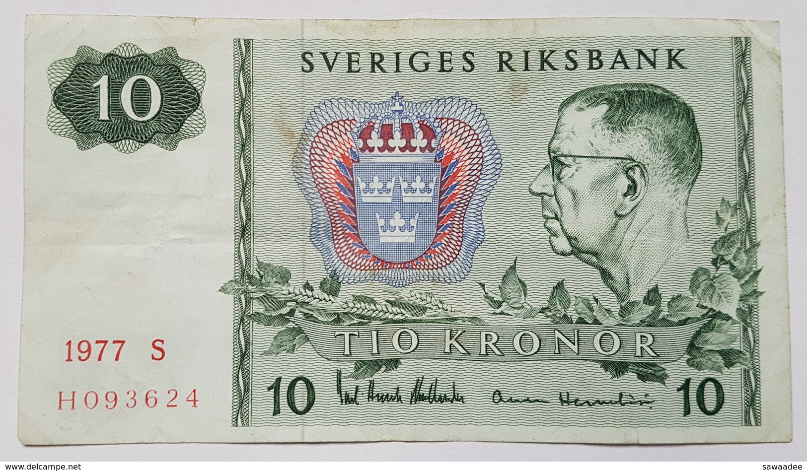 BILLET SUEDE - P.52d - 10 KRONOR - 1977 - ROI GUSTAF VI ADOLF - FLOCON DE NEIGE - Suède