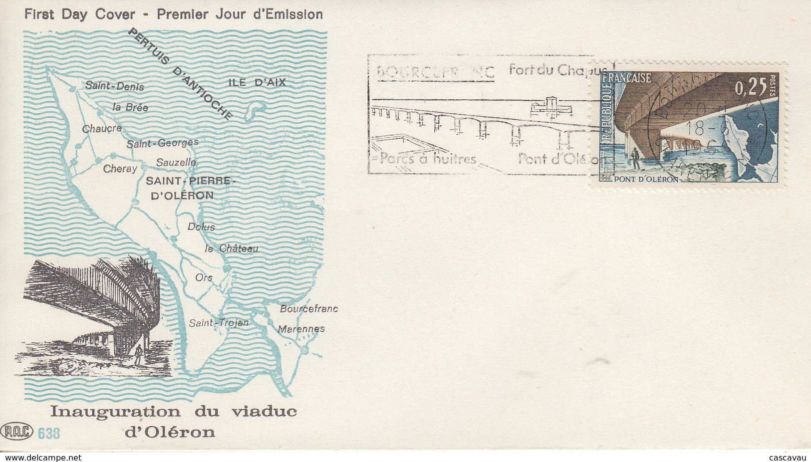 Enveloppe   Flamme   Du   1er   Jour   FRANCE   Pont  D' OLERON   BOURCEFRANC    1966 - 1960-1969