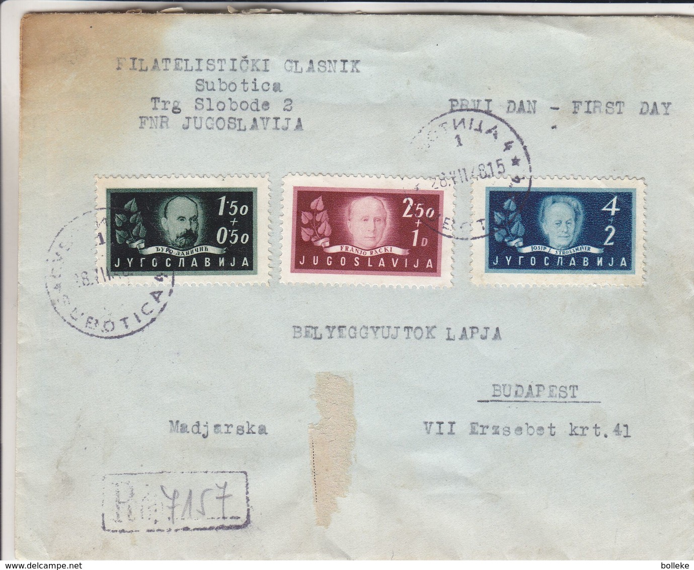 Yougoslavie - Lettre Recom FDC De 1948 ° - Oblit Subotica - Exp Vers Budapest - Avions - Valeur 30 € ++ - Lettres & Documents