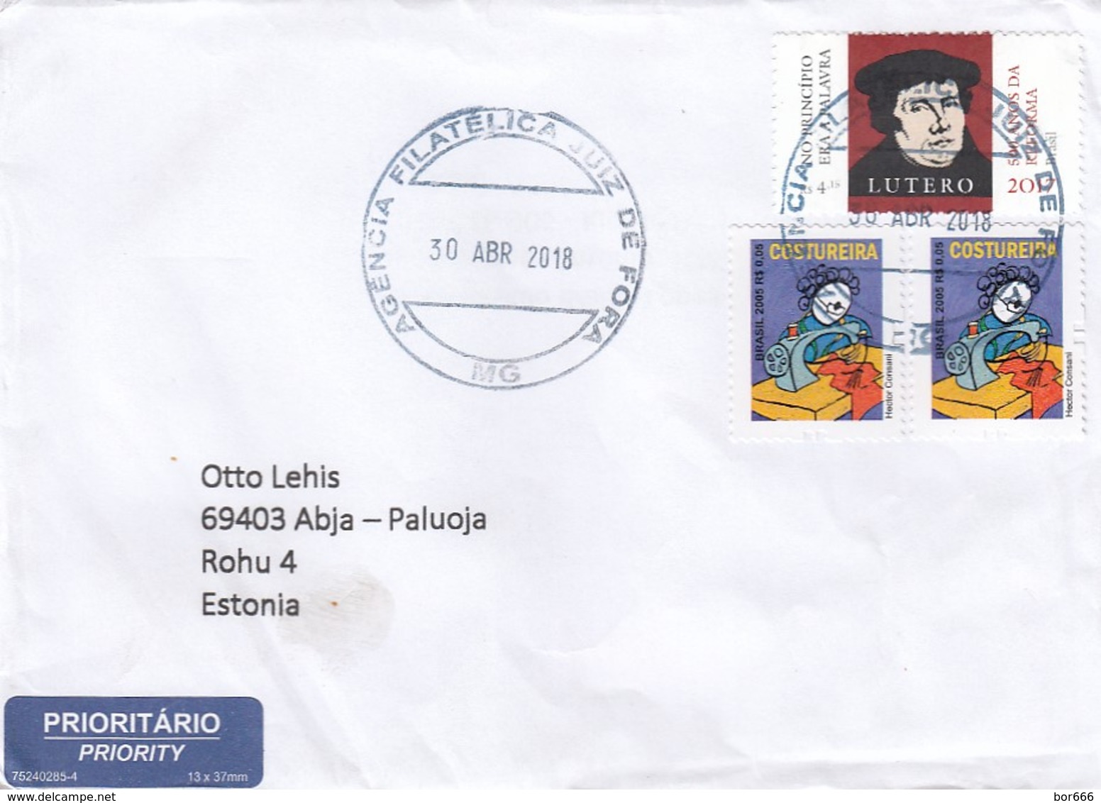 GOOD BRAZIL Postal Cover To ESTONIA 2018 - Good Stamped: Handwork ; Martin Luther - Covers & Documents