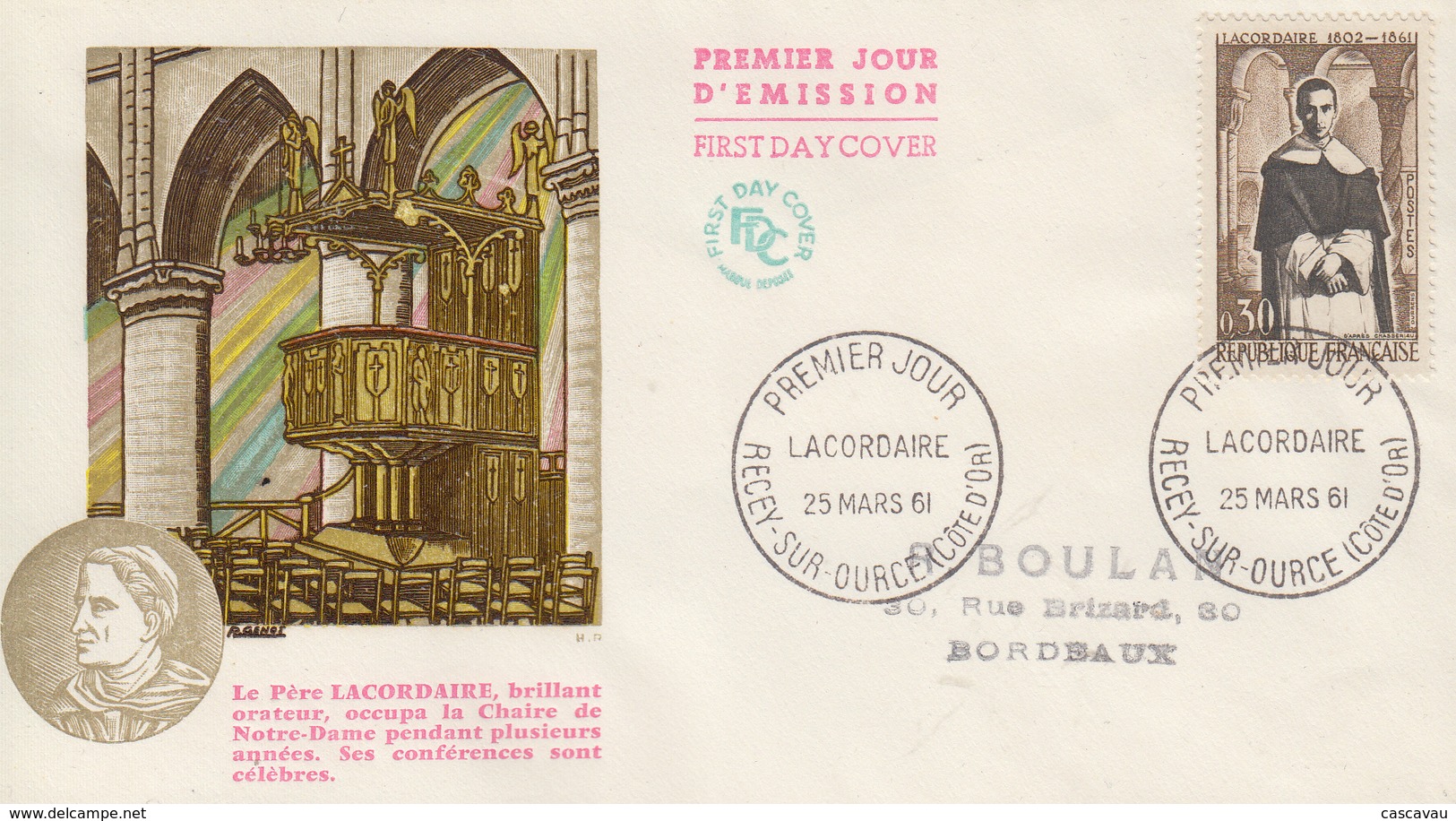 Enveloppe  FDC  1er   Jour   FRANCE    LACORDAIRE   RECEY  SUR  OURCE   1961 - 1960-1969