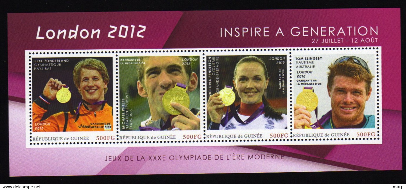 Londen 2012 Olympics Sheet From Guinee With Gold Medal Epke Zonderland,Victoria Pendleton And More - Sommer 2012: London