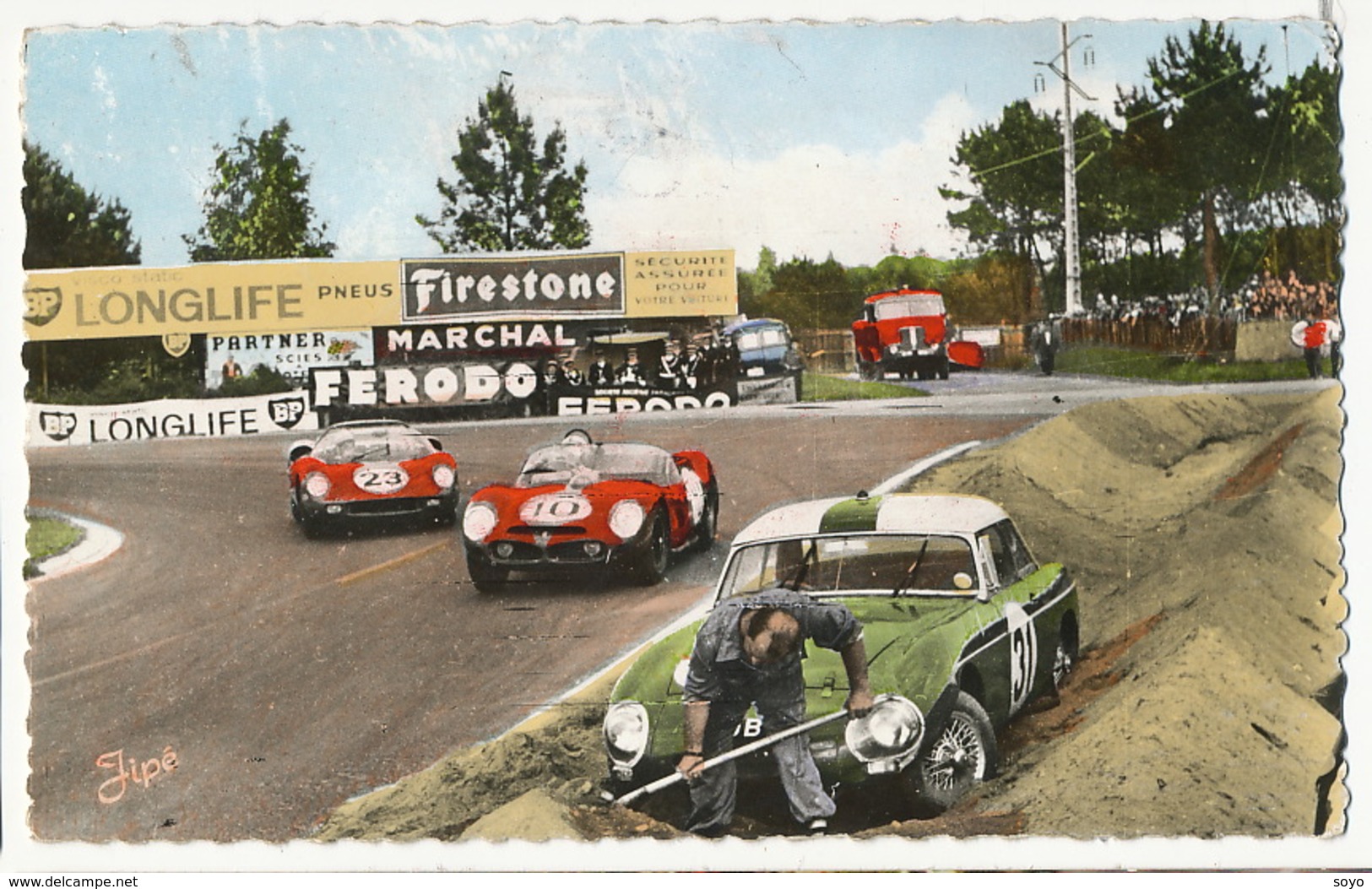 Le Mans Circuit Des 24 Heures Format 9/14 1964 Incident Au Virage De Mulsanne Ferodo Firestone BP - Le Mans