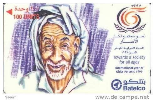 Bahrain Magnetic Phonecard,  Towards A Society For All Ages, Old Man, 100 Units. - Bahrain