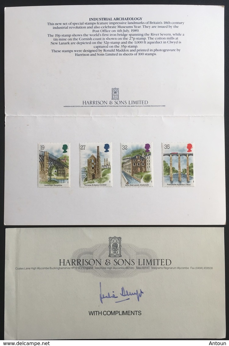 Great Britain QE 1989 Industrial Archaeology Stamps  On Folder With Compliments Of The Printers - Covers & Documents