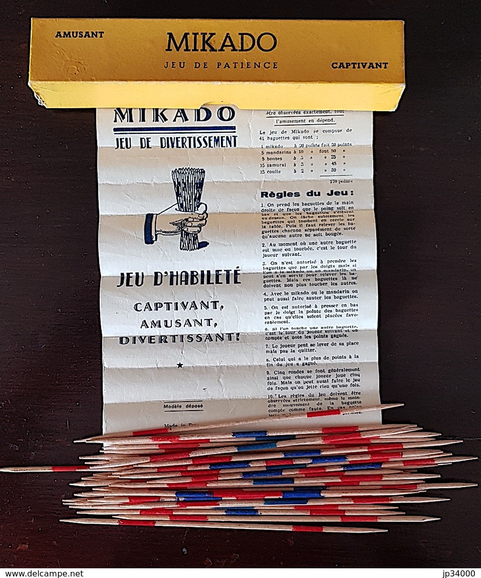 Lot VINTAGE de 4 jeux traditionnels et complets: DAMES, MIKADO,DOMINO, jeu 32 CARTES PLASTIFIEES