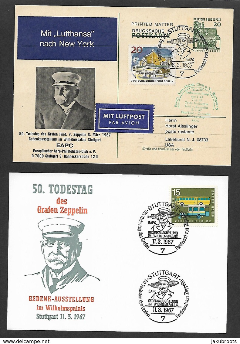 1967. TWO  COMMEMORATIVE  POSTCARDS  50th. ANNIVERSARY  OF  GRAF  ZEPPELIN  FLIGHT. - To Identify