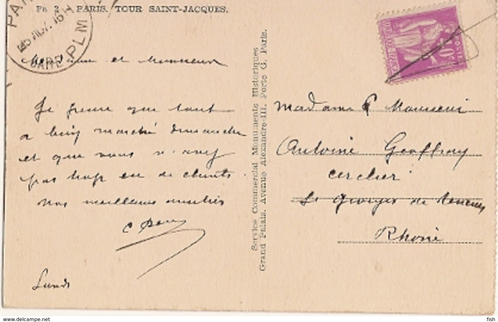 France  & Circulated,  Paris La Tour Saint Jacques,  Rhone 1946 (688) - Monuments