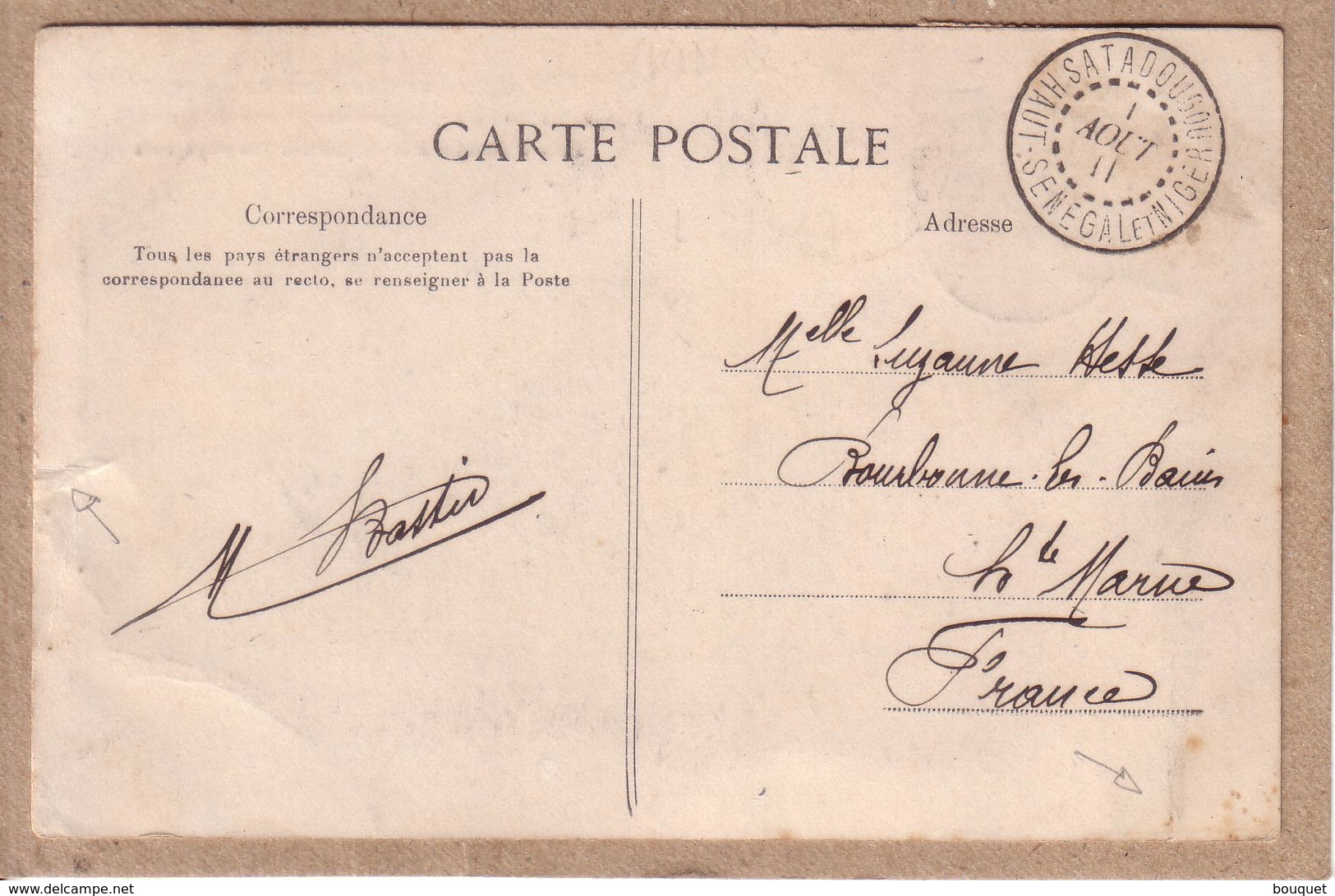 HAUT SENEGAL ET NIGER - OBLITERATION SUR CARTE POSTALE SOUDAN , SATADOUGOU ET BAFOULABE - COLLECTION FORTIER - 1911 - Briefe U. Dokumente