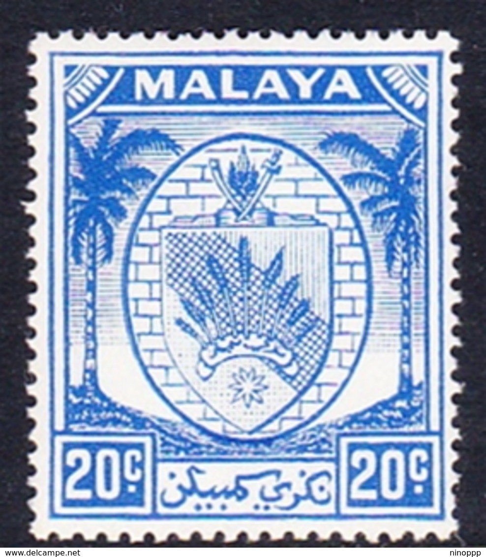 Malaysia-Negri Sembilan SG 54 1952 Arms, 20c Bright Blue, Mint Hinged - Negri Sembilan