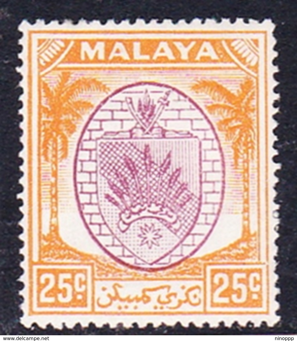 Malaysia-Negri Sembilan SG 55 1949 Arms, 25c Purple And Orange, Mint Hinged - Negri Sembilan