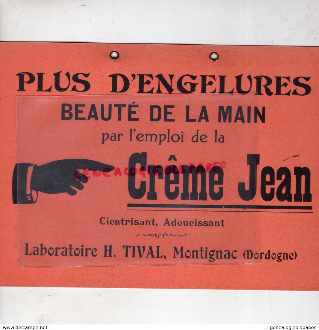 24- MONTIGNAC - RARE BEAU CARTON PUBLICITAIRE CREME JEAN -LABORATOIRE H. TIVAL - ENGELURES BEAUTE DE LA MAIN - Reclame