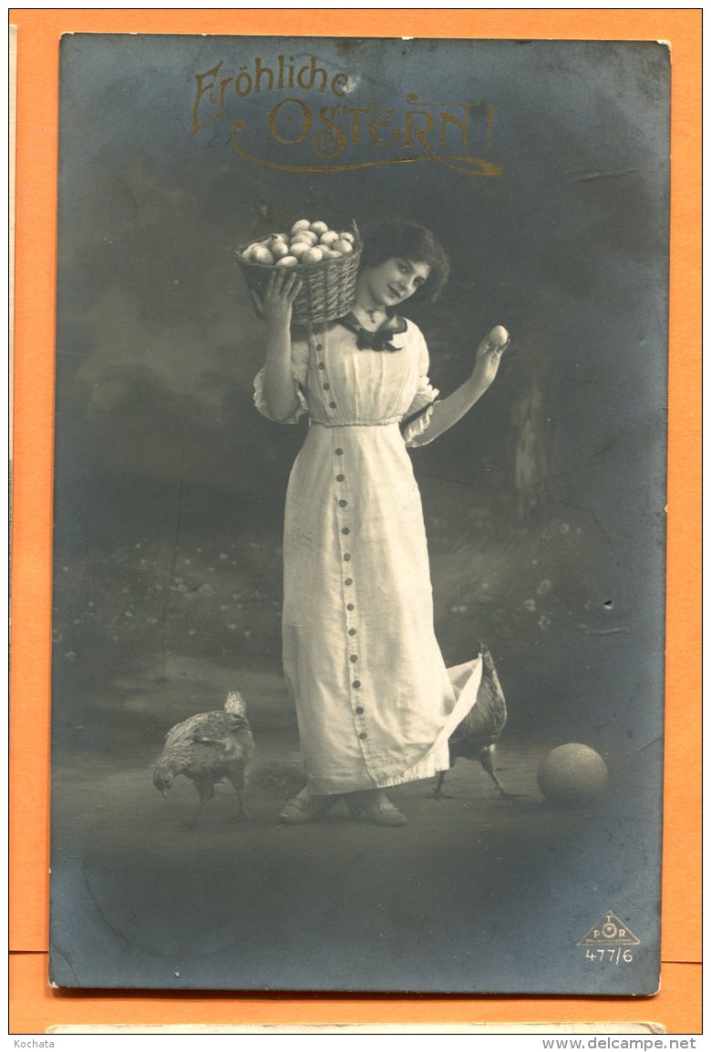 Oct078, Femme Avec Un Panier Rempli D'oeufs Sur L'épaule, Poule, 477/6, Circulée 1914 - Pasqua