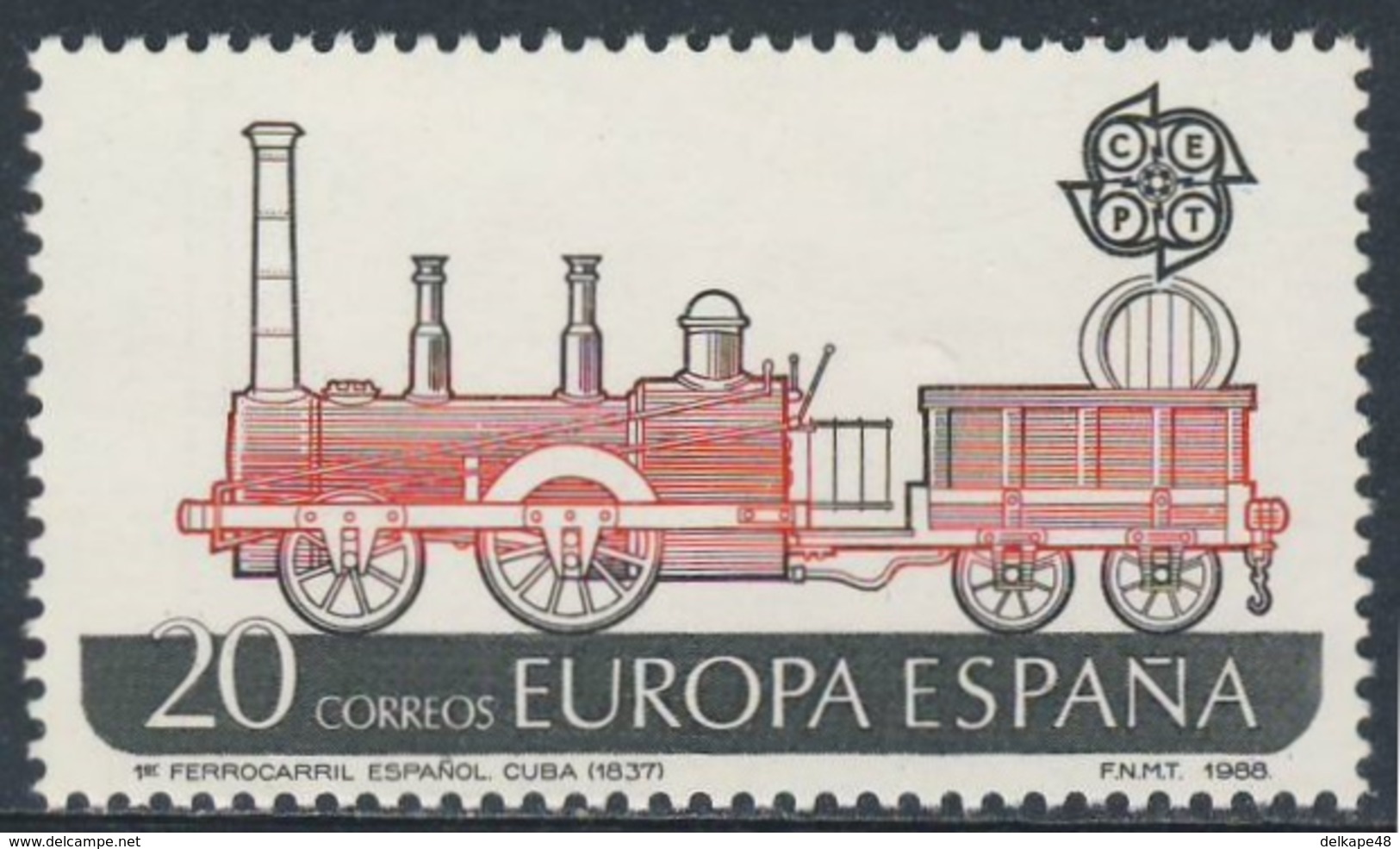 Spain Espana 1988 Mi 2828 YT 2563 Sc 2555 ** Locomotive First Spanish Railway Line In Cuba (1837) / Eisenbahnlinle Kuba - Treinen