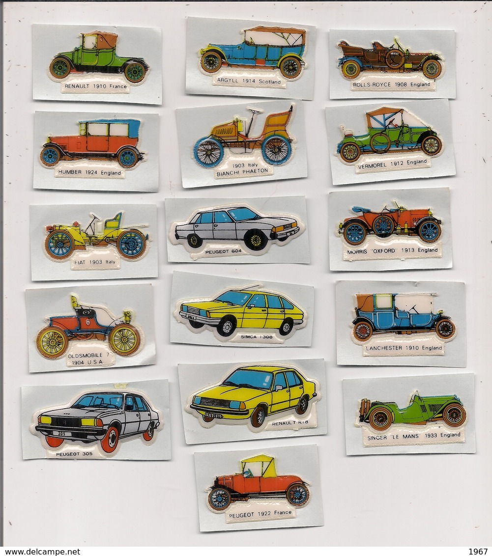 Joli Lot De 16 Petites Autos Miniatures Autocollantes - Toutes Marques Et Différentes Peugeot, Renault, Simca Ect.... - Voitures