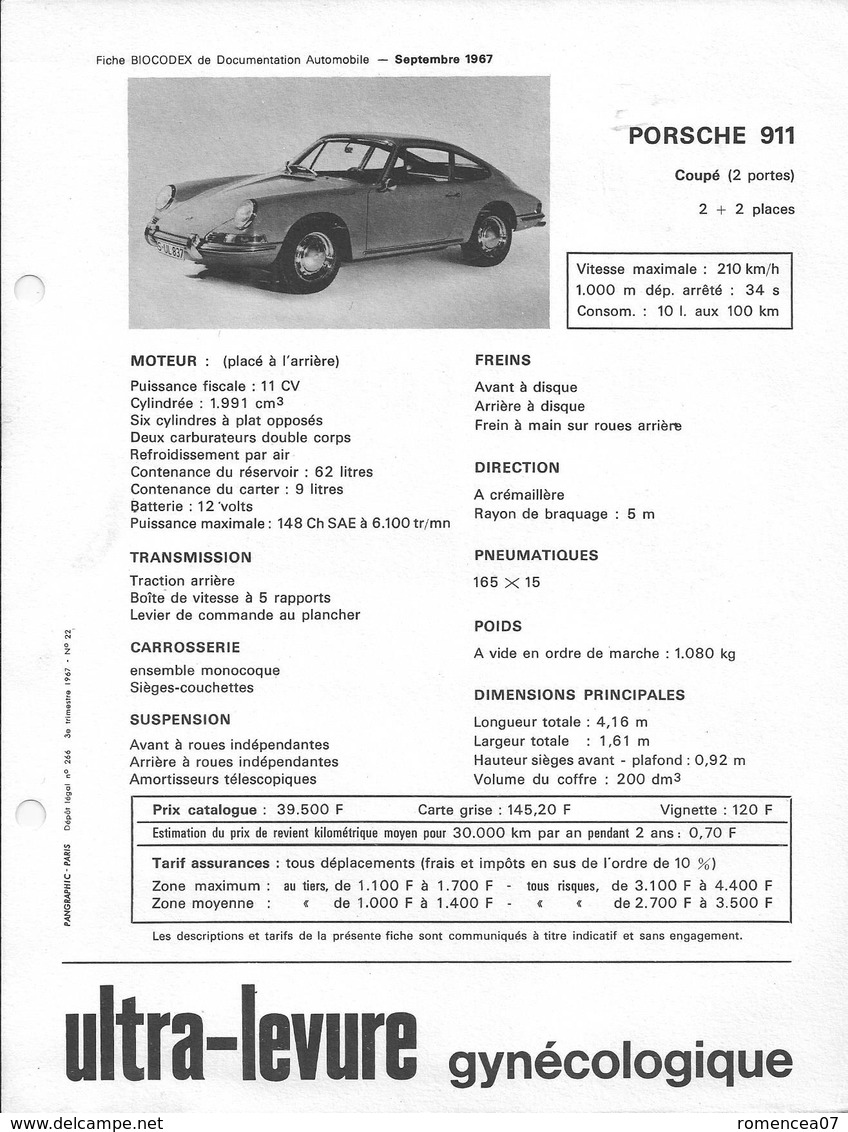 PORSCHE 911 - Fiche Technique - 1967 - Automobile - A Voir ! - Cars