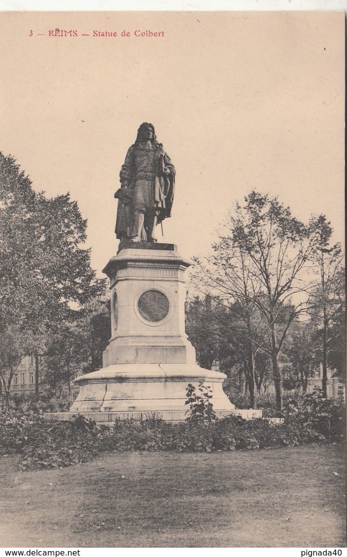 Cp , 51 , REIMS , Statue De Colbert - Reims