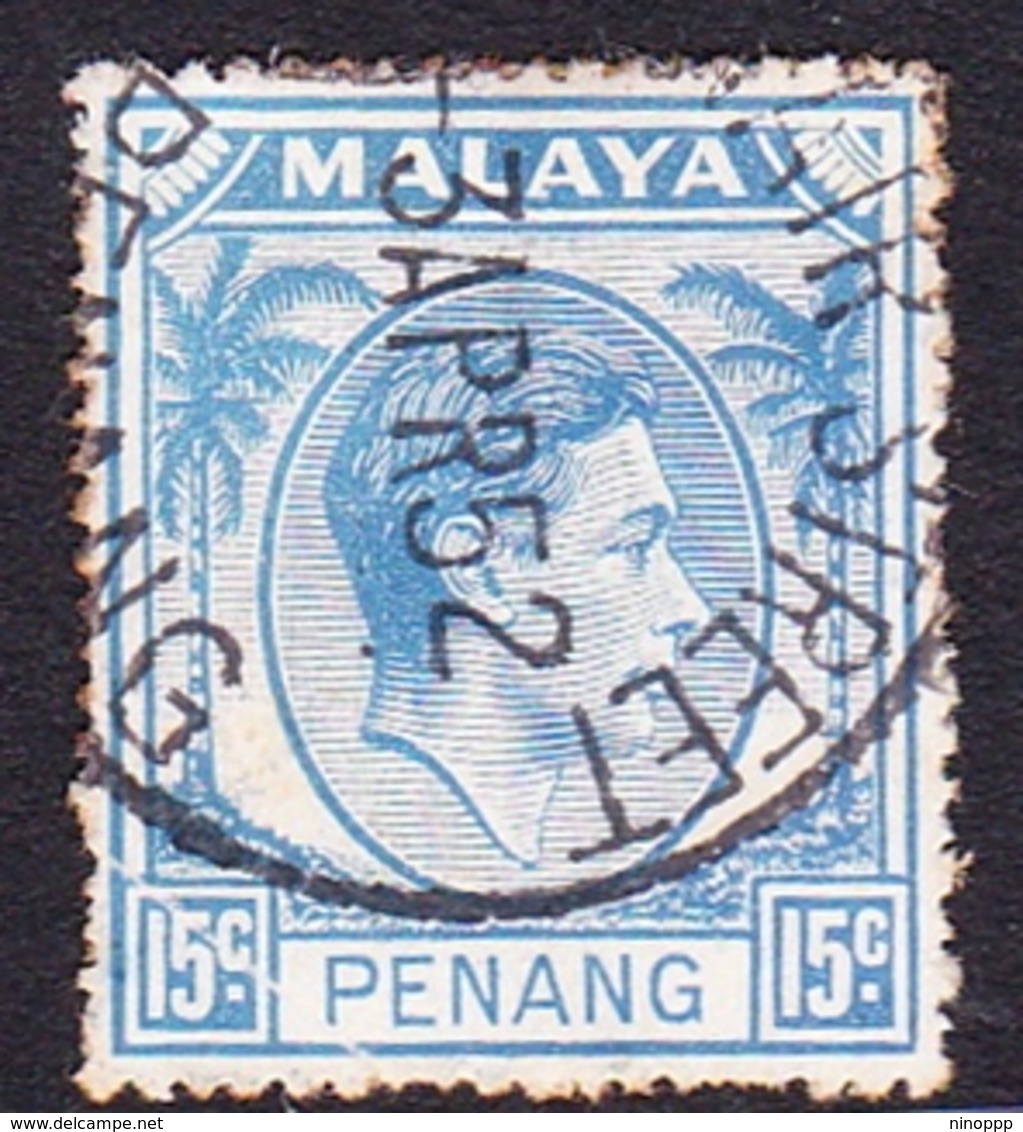 Malaysia-Penang SG 13 1949 King George VI, 15c Ultramarine, Used - Penang