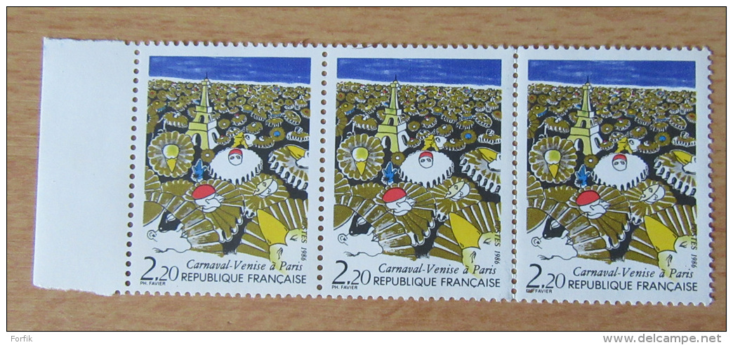 France - Bande De 3 Timbres Avec Bord De Feuille YT N°2395 Neuf ** Variété Tour Eiffel Jaune - 1986 - Neufs