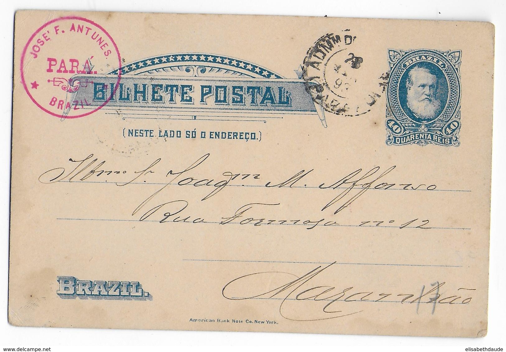 BRESIL - 1893 - CARTE ENTIER SERVICE INTERIEUR - Postal Stationery