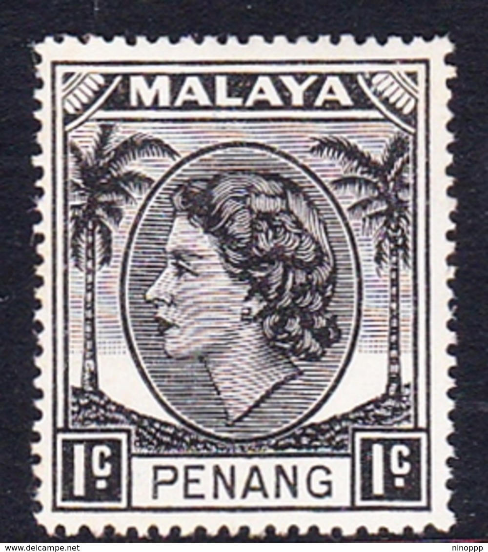 Malaysia-Penang SG 28 1954 Queen Elizabeth II, 1c Black, Mint Hinged - Penang