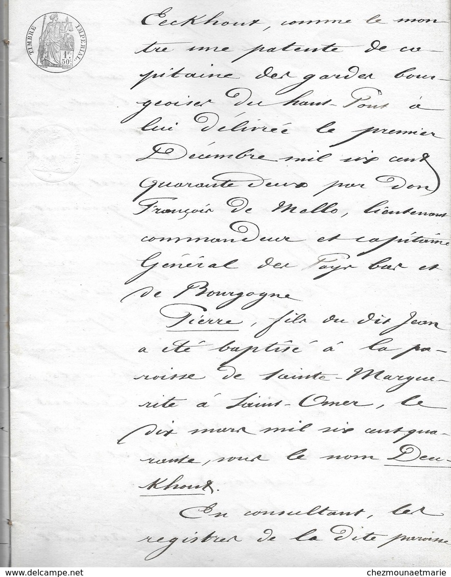 SAINT OMER 1869 - JUGEMENT / REQUETE POUR QUE NOM VANEECHOUT SOIT ECRIT VAN EECKHOUT - 46 PAGES - PAS DE CALAIS - Historical Documents